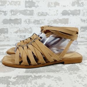 NEW Vince Camuto Levelinn Tan Tortilla Leather Ankle Wrap Flat Sandals W559